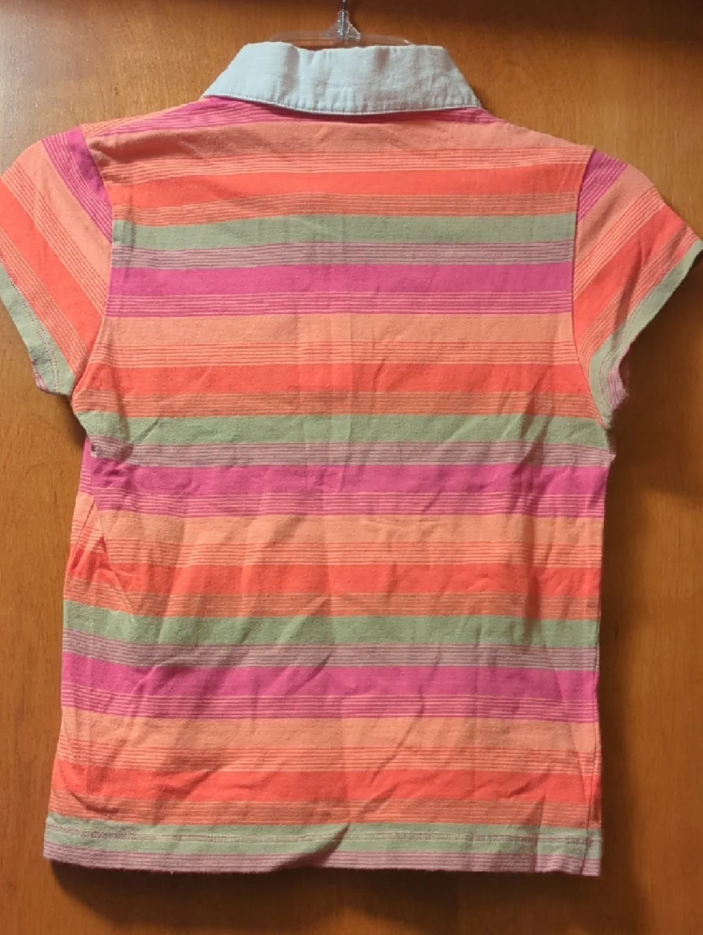 Roxy Striped Polo Shirt in Coral, Pink & Sage with White Collar - Picture 7 of 7